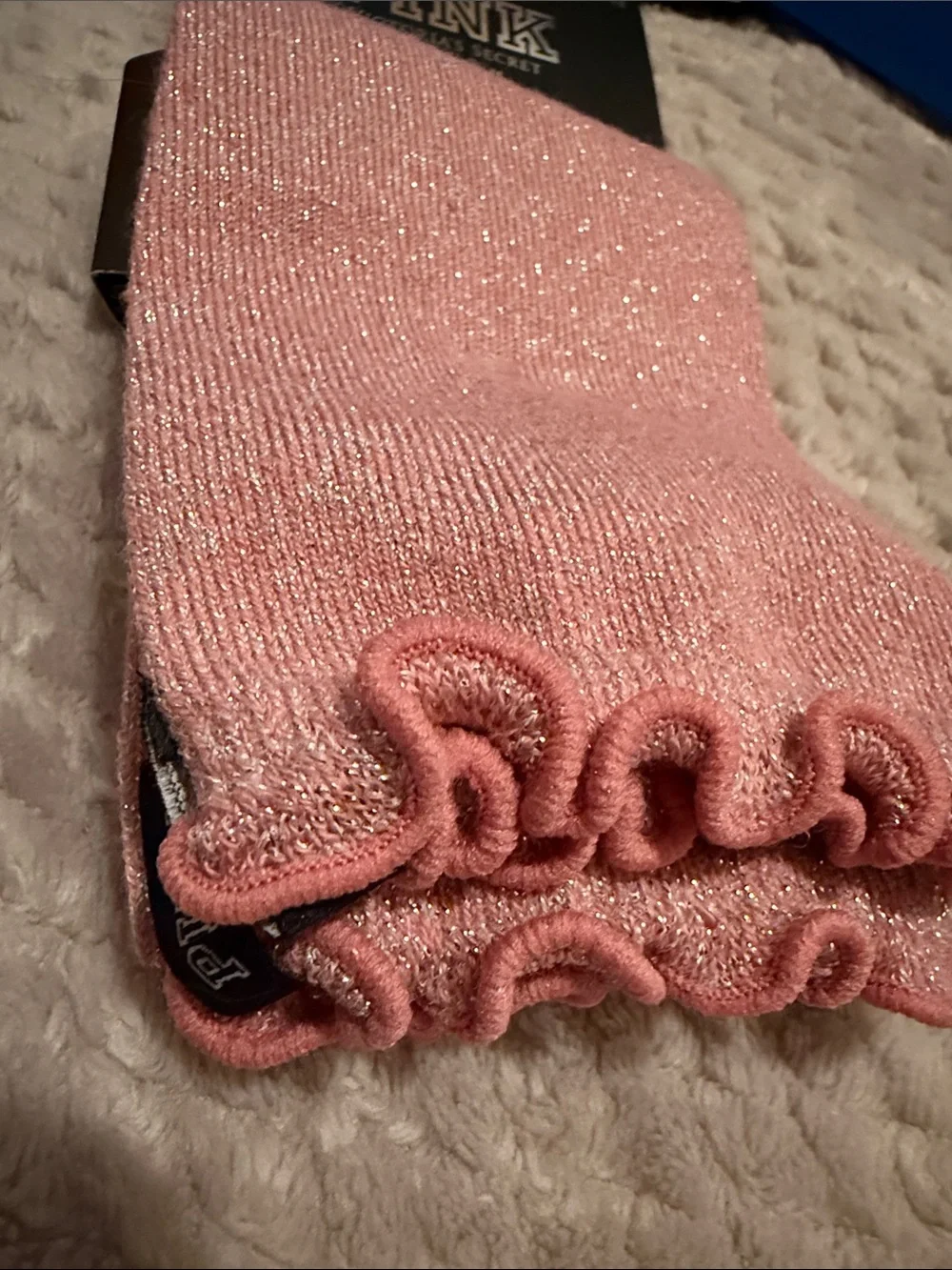 NWT PINK Victoria's Secret Metallic Rose Pink Crew Socks